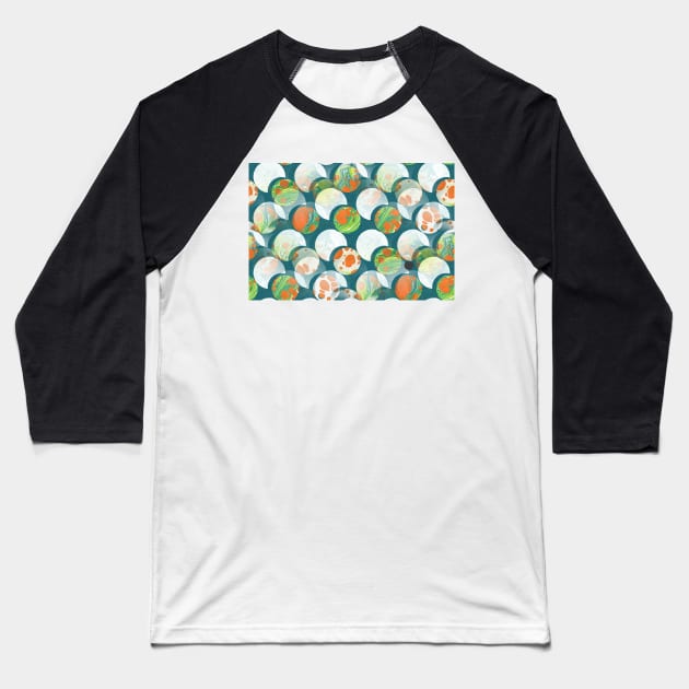 Mid Century Abstract Suns and Moons and a Meteor Baseball T-Shirt by MarbleCloud